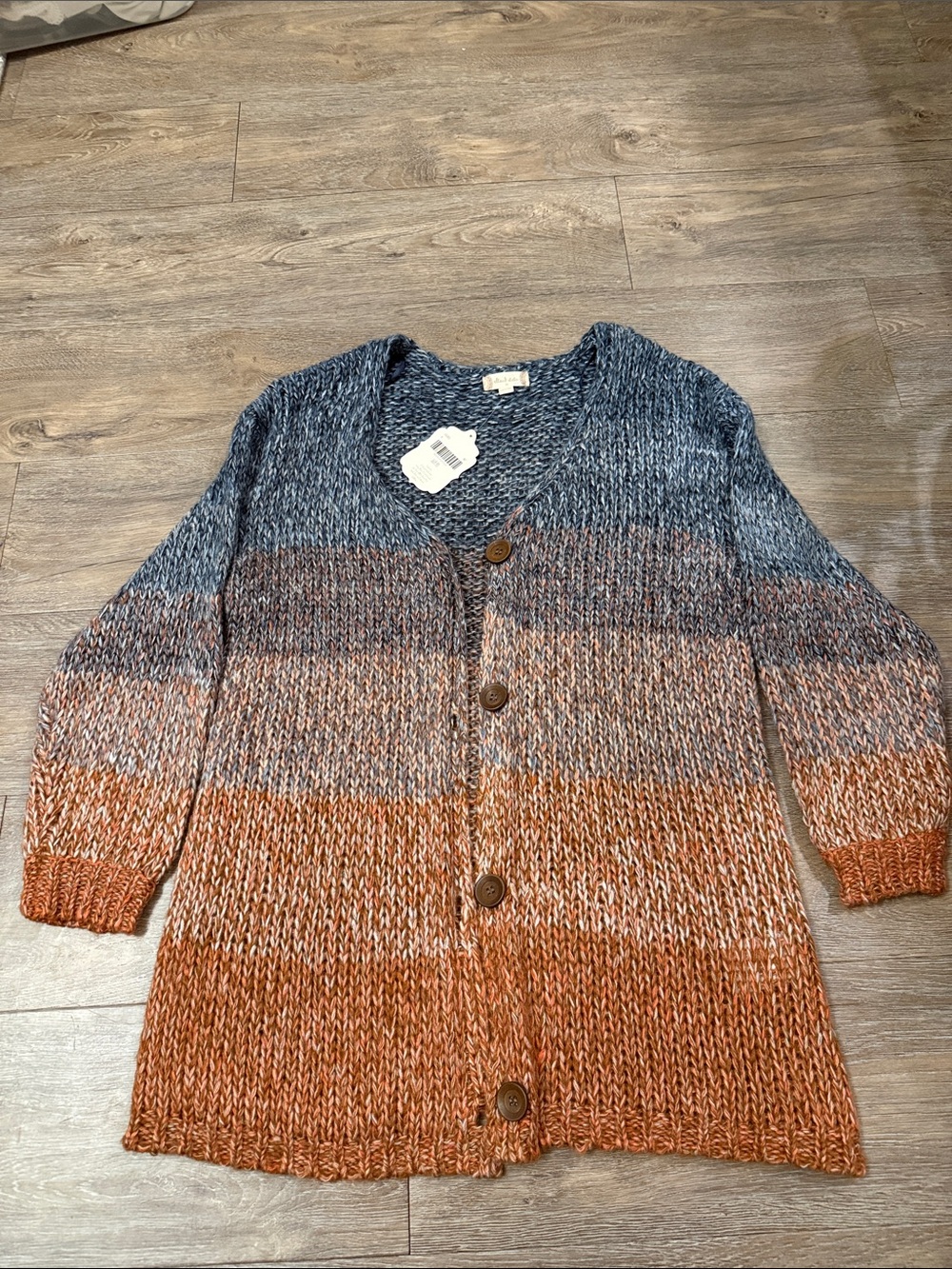 Altar'd State Blue & Rust Gradient Knit Button-Front Cardigan